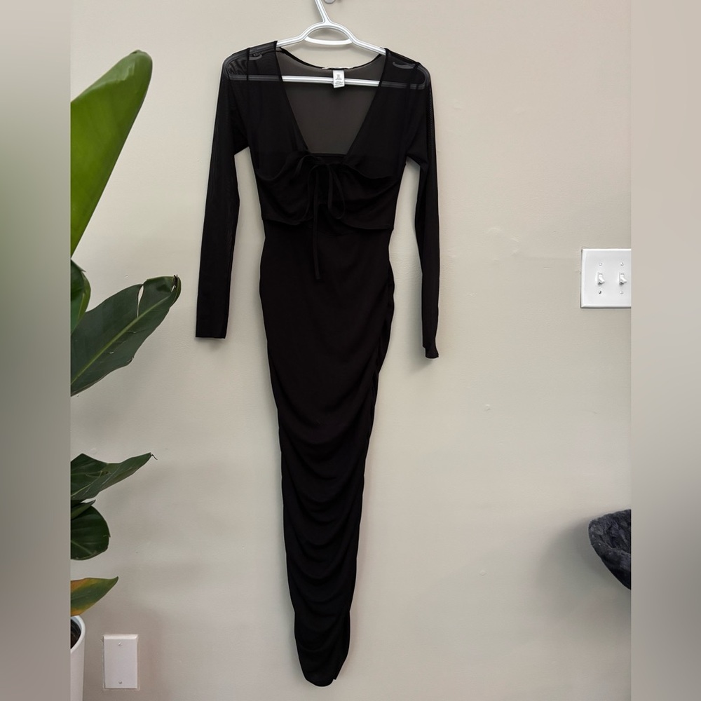 H&M Black Ruched Wrap Dress Long Sleeve V-Neck